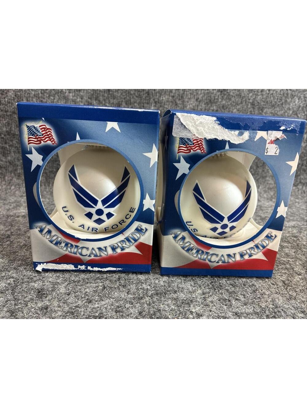 2 United States Air Force Glass Ornaments Christmas White Blue Krebs